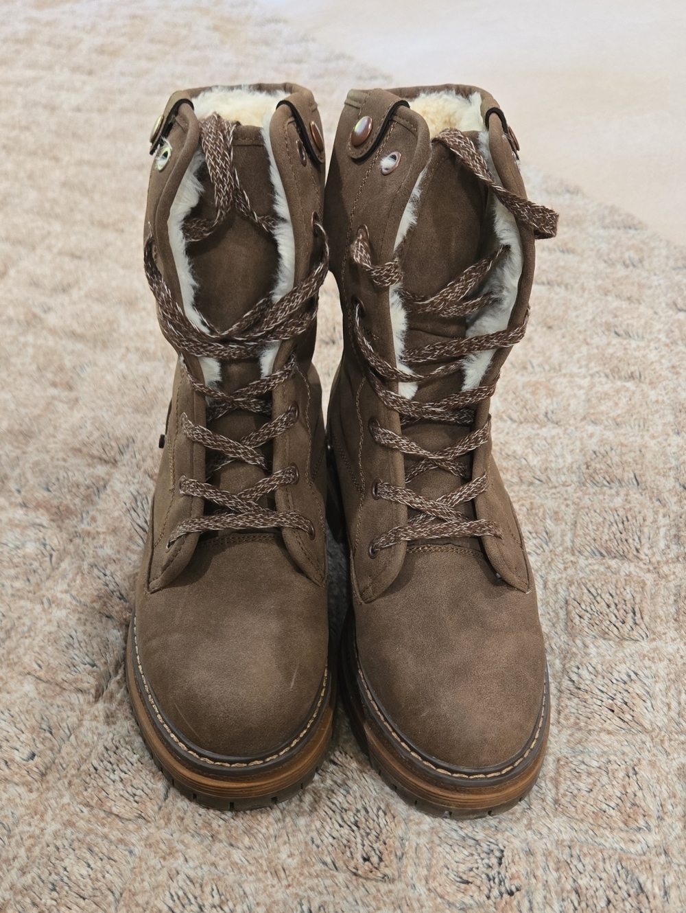 Roxy Brown Faux-Shearling Lace-Up Winter Boots